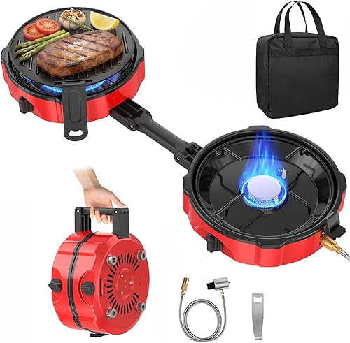 2 Burner Propane Camping Stove, 20000 BTU Foldable Portable Camp Stove with Piezo Ignition & Adjustable Burners, Outdoor Gas Cooker with Carry Bag for Camping, RV, Tailgating & Emergency Use