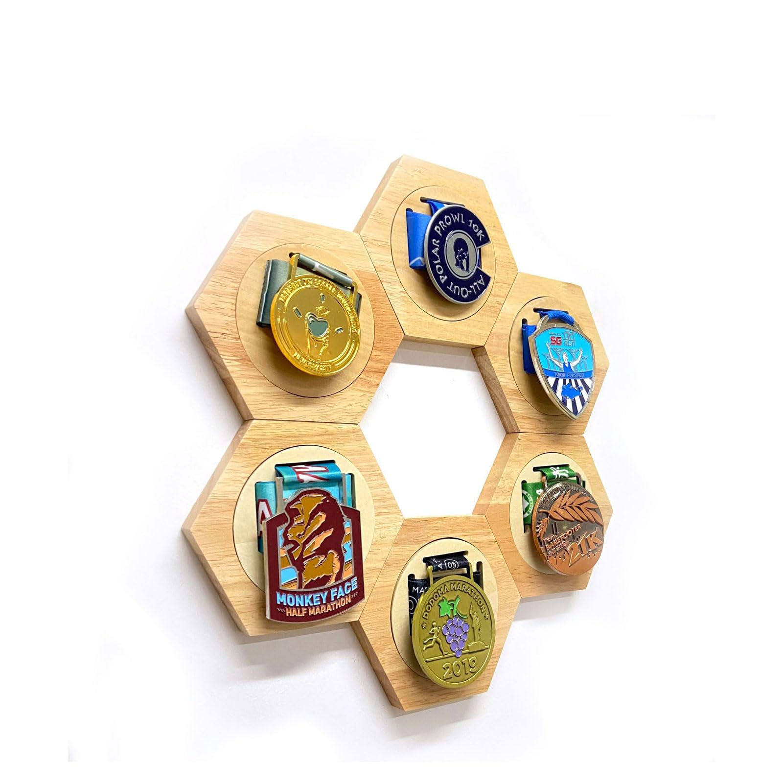 Medaille Aufbewahrungsbox für Läufer, Sport-Medaillenständer, sechseckig, Tropfenform, 2/5/6/7/13 Stück(Hexagon Shape,2Pcs)