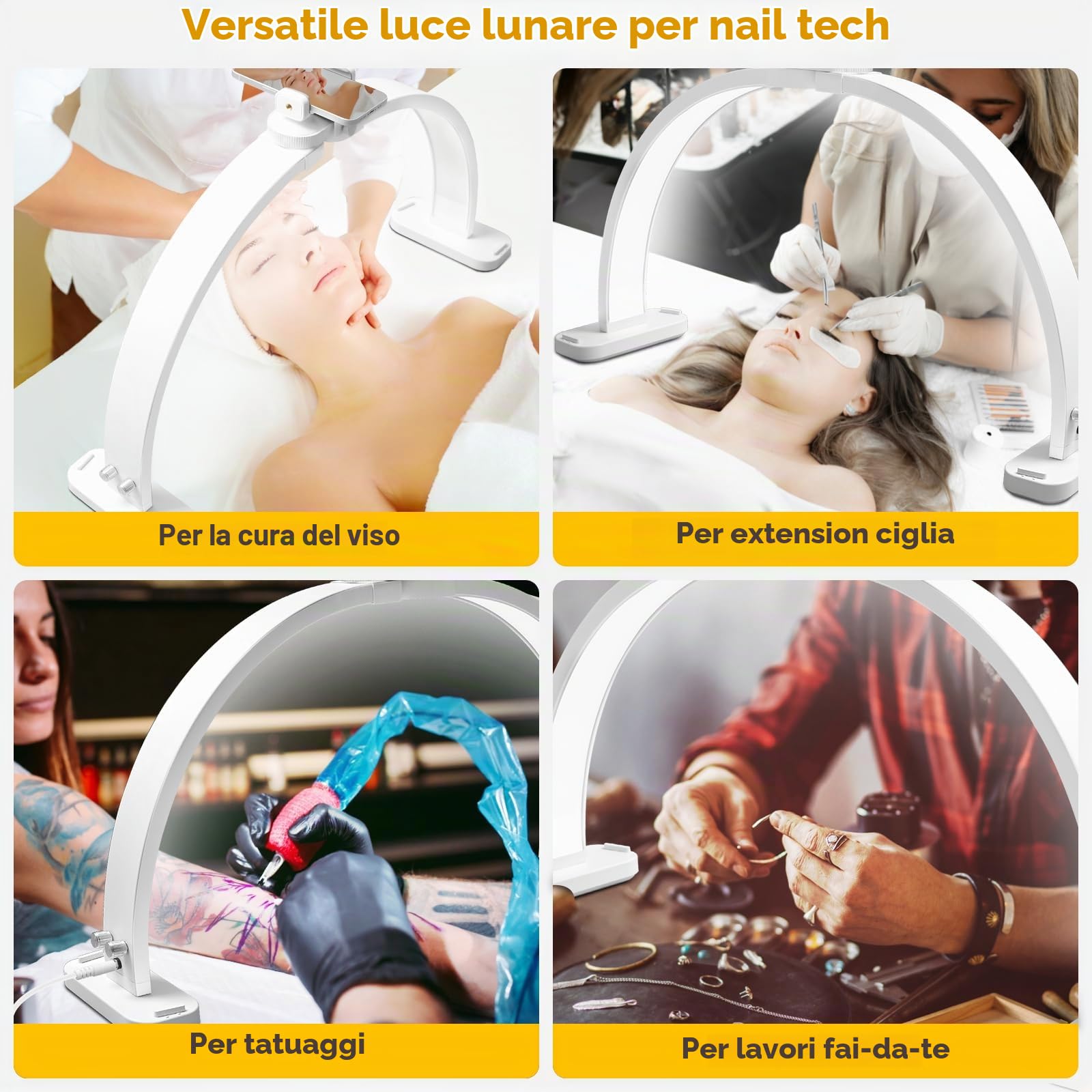 CGBE Mezza Luna Lampada per Unghie con Portacellulare per Tatuaggi Manicure | 30 Pollici - 45W - 3000-6500K Dimmerabile con 3 Modalità di Colore - LED Lampada da Scrivania per Unghie - Bianco