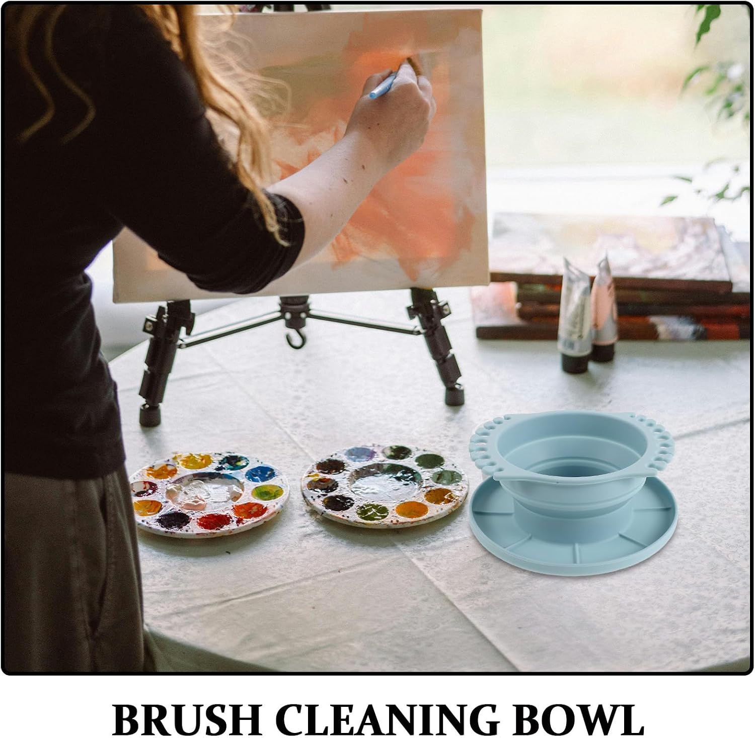 Paint Brush Washing Cup: Silicone Foldable Brush Cleaner - Portable Painting Water Cup - Collapsible Pen Holder for Watercolor Acrylic Oil Painting