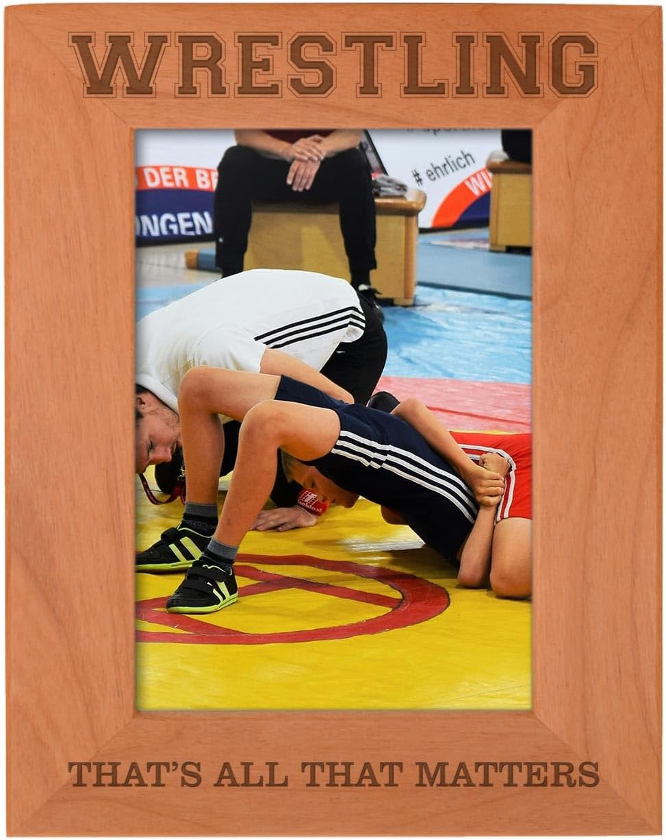 Wrestler Gifts Wrestling All That Matters Natural Wood Engraved 5x7 Portrait Picture Frame Wood