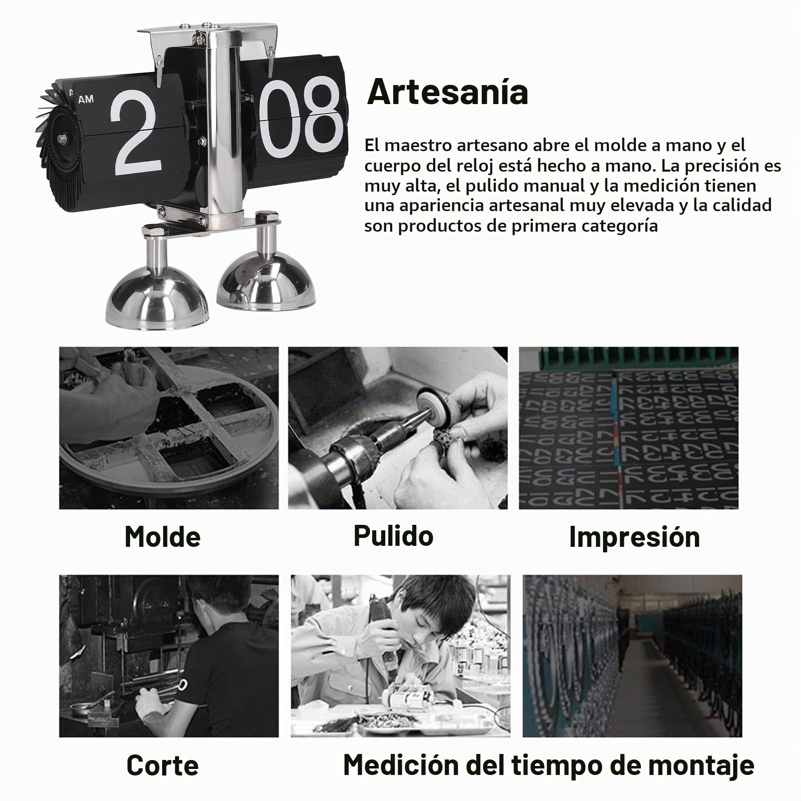 HERCHR Reloj De Escritorio con Tapa, Reloj Mecánico Retro Abatible hacia Abajo, Cambio De Página Automático, Relojes De Cuarzo, Reloj Digital con Engranaje Interno