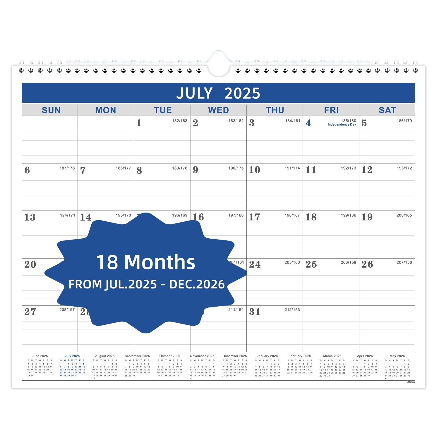 2025-2026 Calendar - 2025-2026 Wall Calendar from Jul. 2025 - Dec.2026, Wall Calendar 14.8'' x 11.5'', Calendar 2025-26 Wall with Julian Date, Thick Paper, Large Block