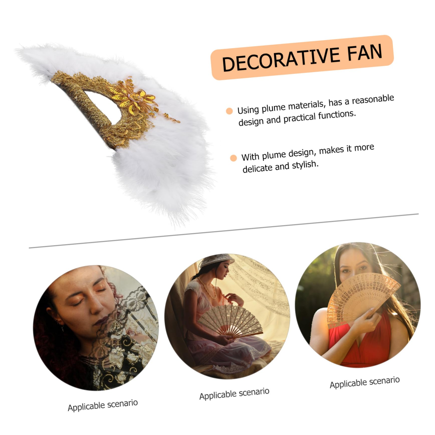 Alipis Abanico de Plumas Delicado Abanico de Novia Dorado para Actuaciones Decorativo para Dama de Honor o Boda