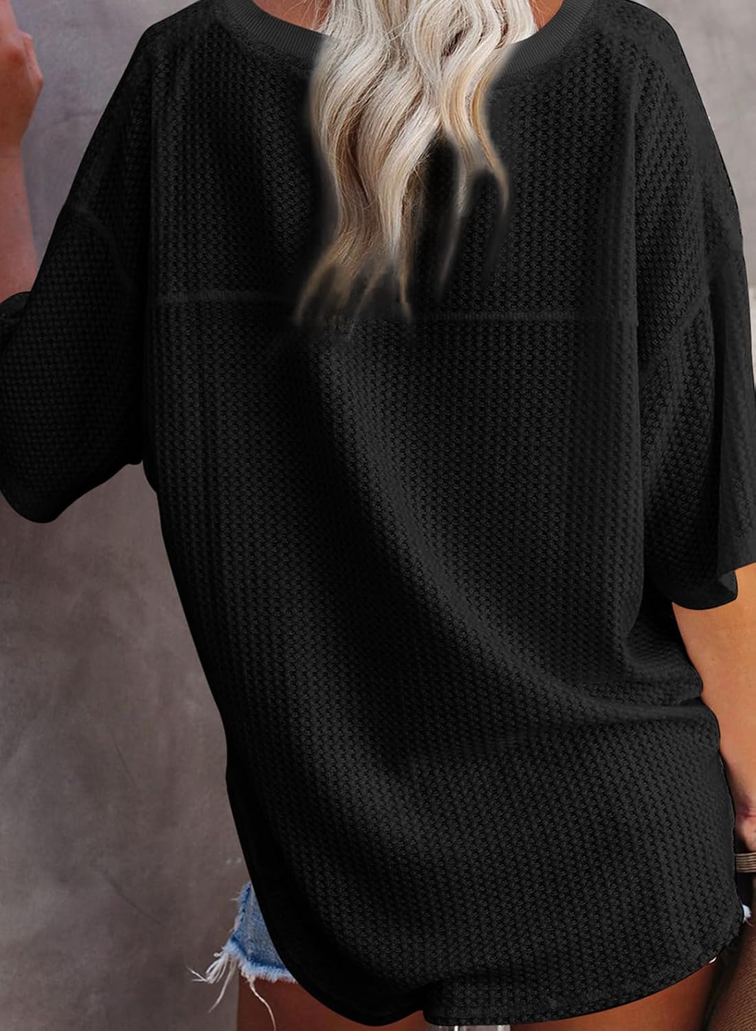 SHEWIN Women's Casual V Neck Waffle Knit Tunic Tops Batwing Short Sleeve Shirts Loose Blouses - Image 4