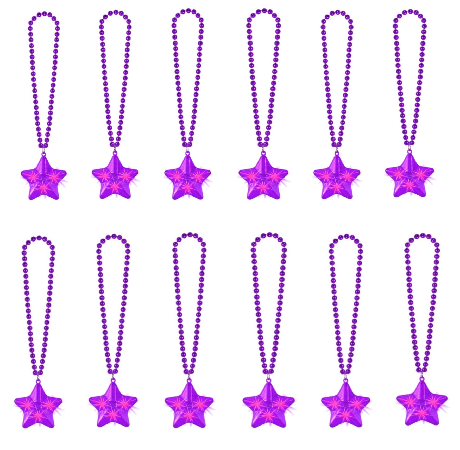 NUDALA 12 Pack Purple Glow Star Necklace Bulk Beaded Necklaces for Concerts Birthday Mardi Gras Party Favors
