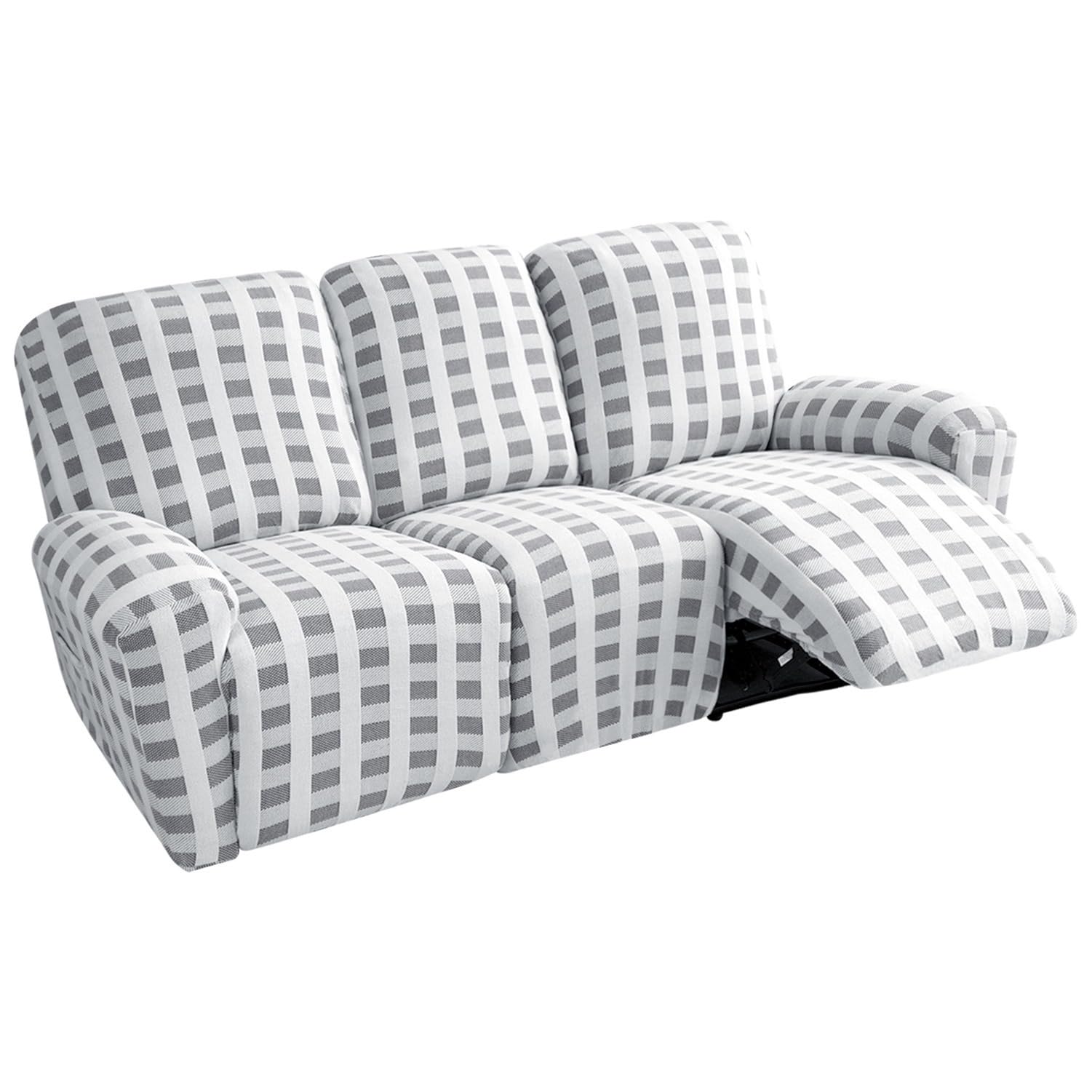 Housse de canapé inclinable 3 places gris extensible à carreaux lavable