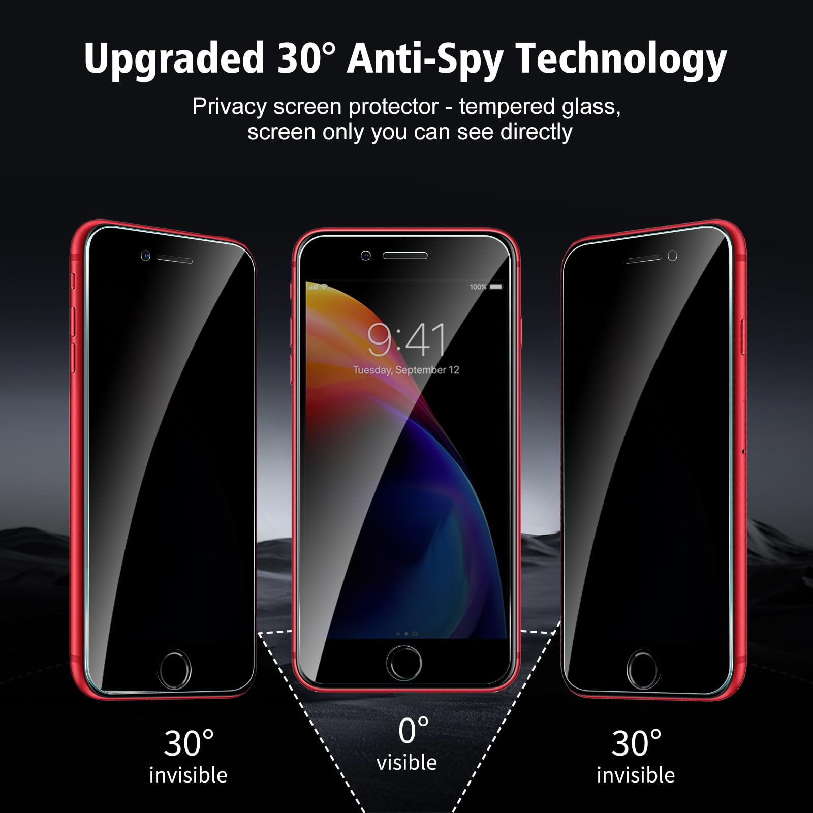 Paquete de 3 protectores de pantalla de privacidad para iPhone 8 Plus/iPhone 7 Plus, vidrio templado antiespía, dureza 9H, resistente a los arañazos