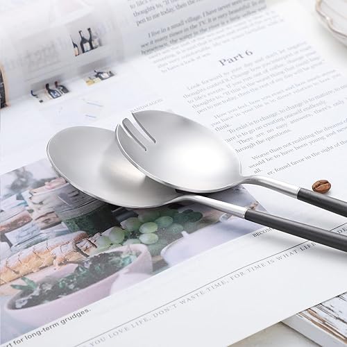 Miniatura 8 de Zerophilo Juego de servidores de ensalada, cuchara y tenedor de 11.41 pulgadas, acero inoxidable 1810, chapado en titanio (negro plateado)