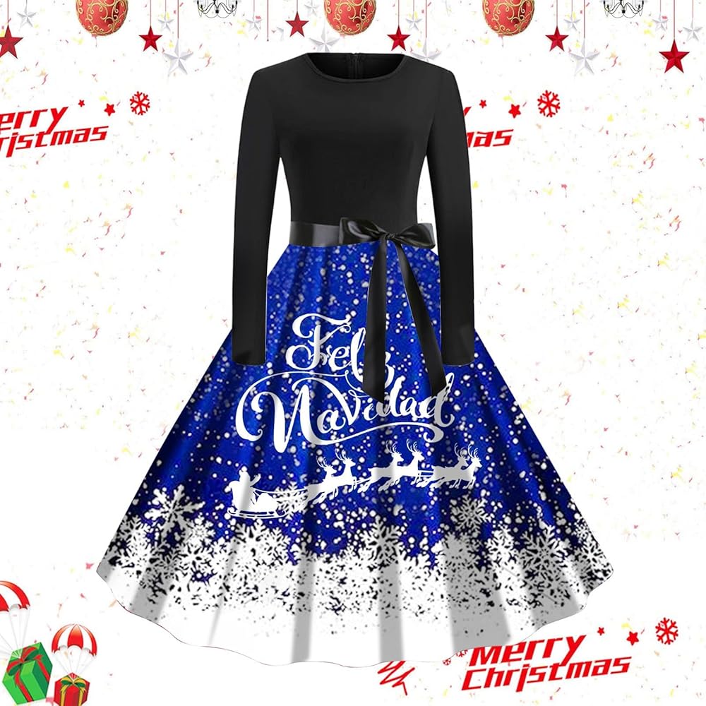 Robe De Noël à Manches Longues Femme Robe Moche Impression