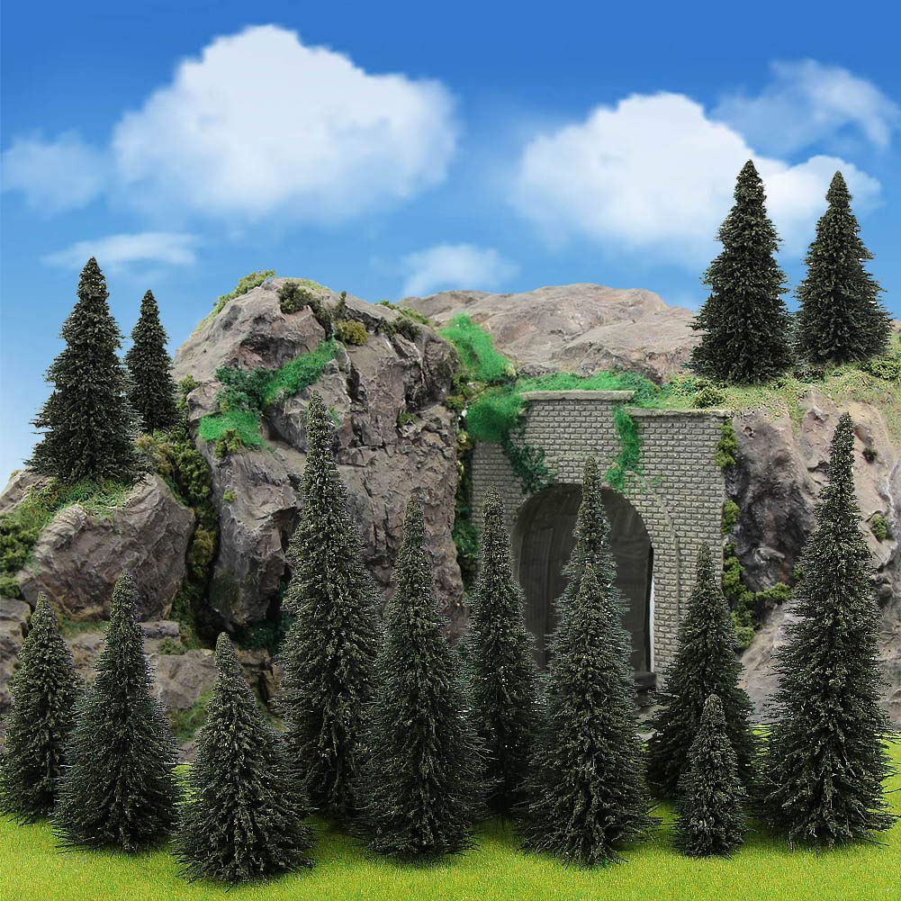 Evemodel 40pcs Pino Verde Scuro Modello Alberi di Cedro 2.05-4.96 Pollici (52-126 mm) per Modello Ferroviario Scenario Paesaggio Layout Ho OO Scala Nuovo