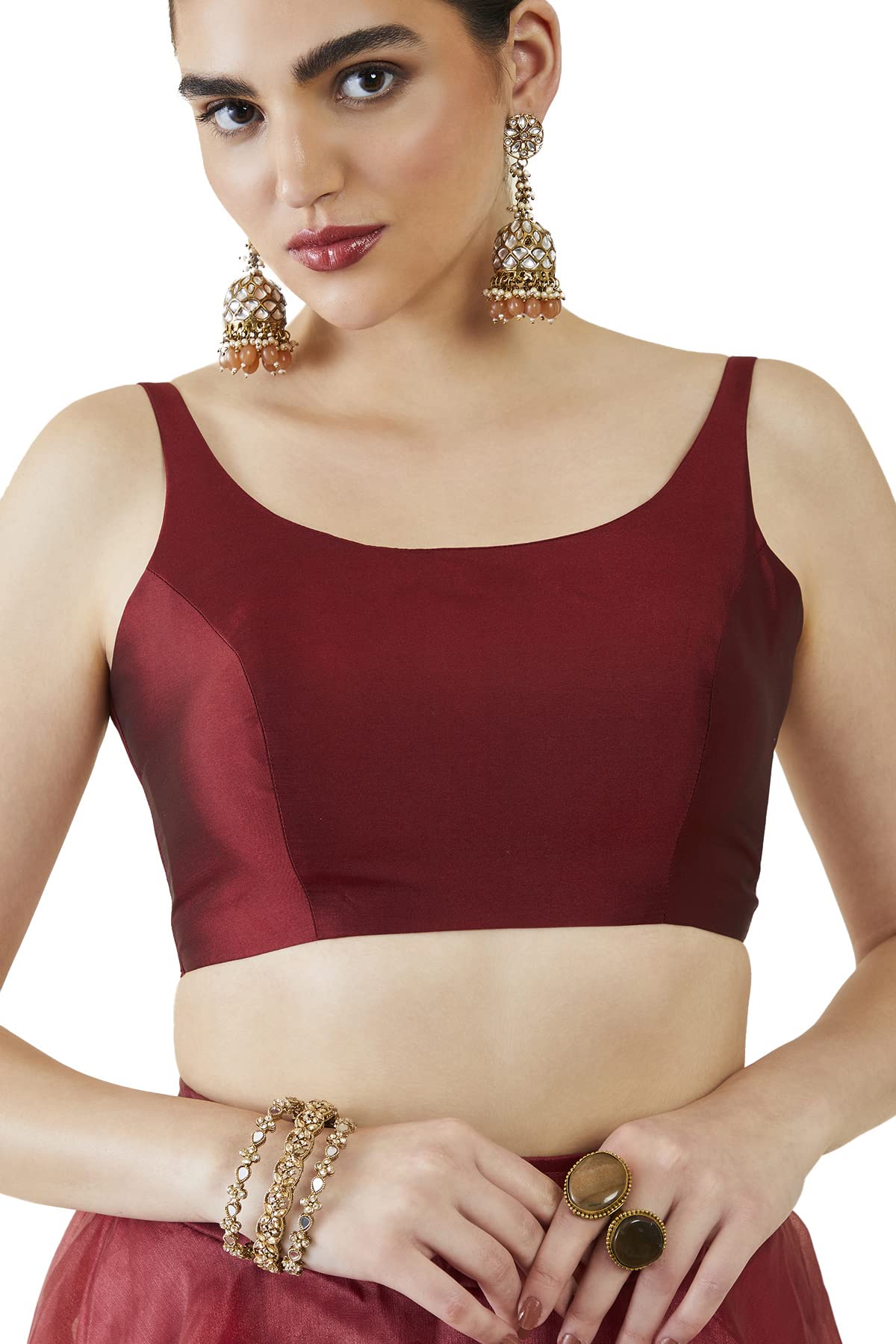 Soch Womens Maroon Taffeta Solid Sleeveless Padded Blouse - Image 4 thumbnail