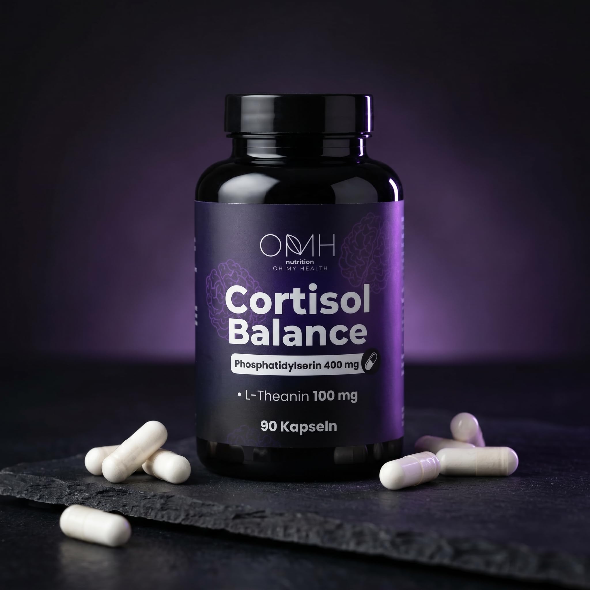 OMH Nutrition Balance Komplex Kapseln mit 400mg Phosphatidylserin + 100mg L-Theanin pro Tagesdosis – 90 Kapseln – Hochdosiert & Vegan – Premium Qualität