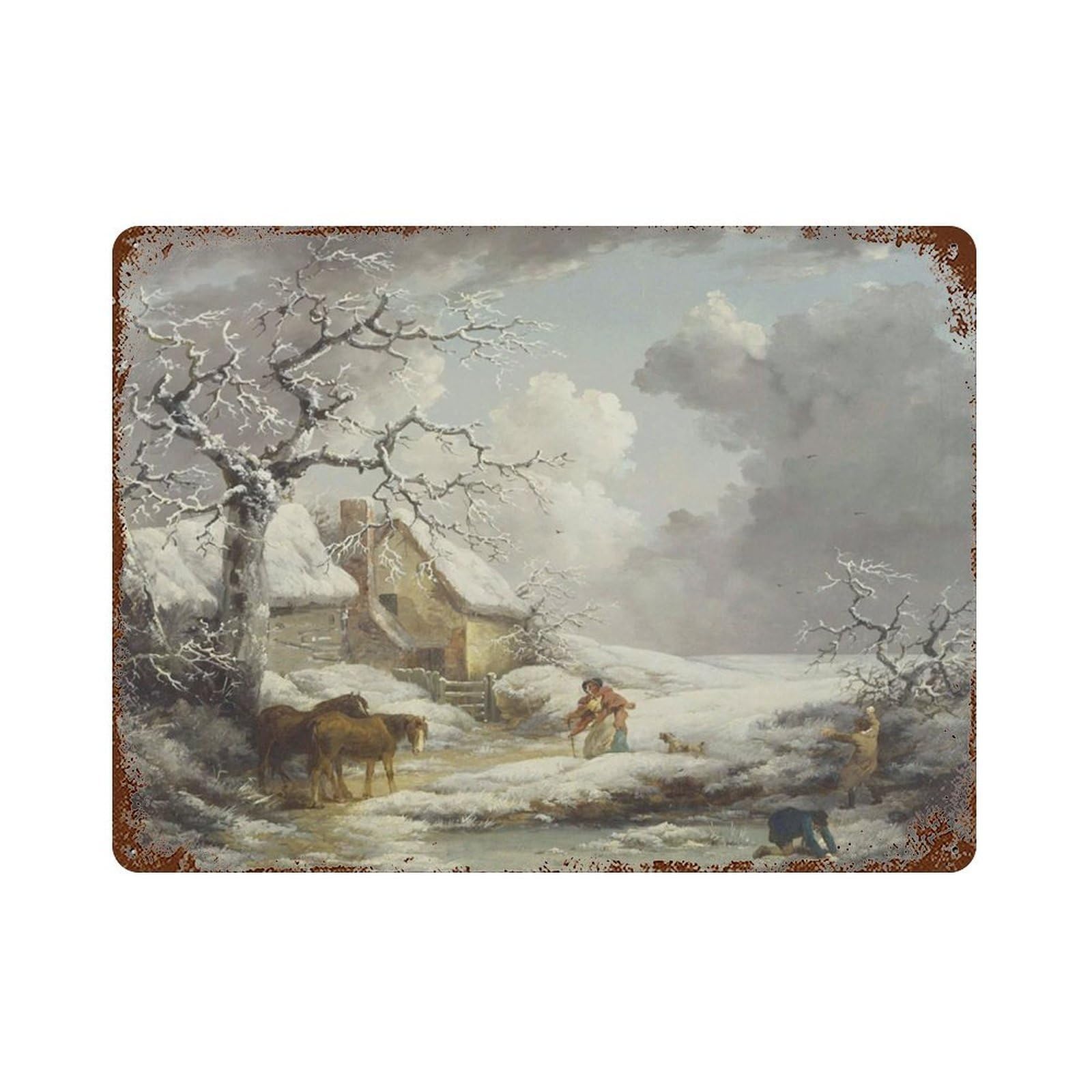 xiaoxiaoshen Vintage Country Farmhouse Winter, Landscape Painting Wall Decor Art Metal Tin Poster Modern Home Decor Art Home Bar Shop Decorations Vintage Sign 30x40cm