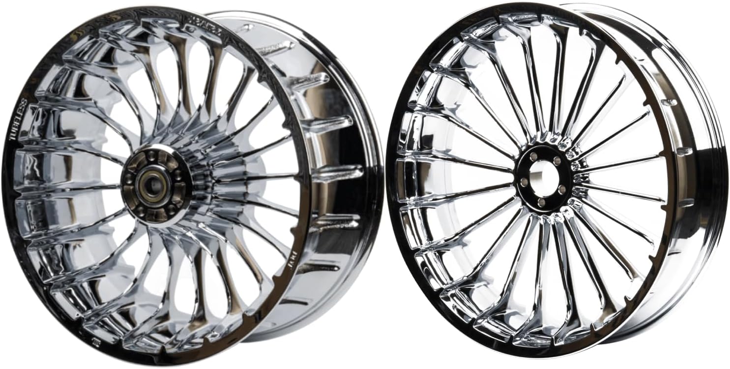 Chrome Turbine Wheel Compatible with '18-later Fatboy Front 18x4.25 Rear 18x8.5 Aluminum Wheel Hub Pre-installed