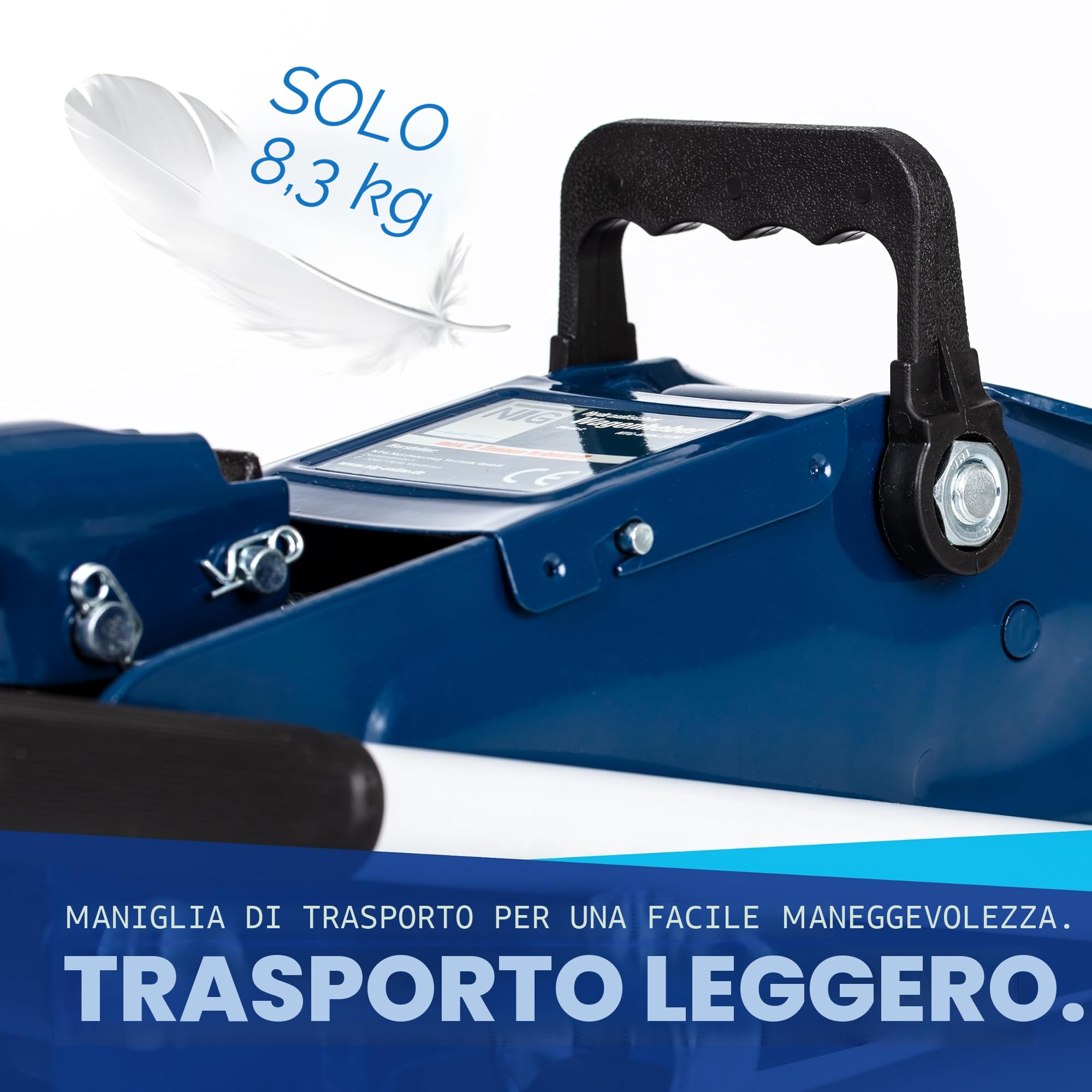 Cric idraulico NTG 2T (2000 kg) - Certificato TÜV - Cric mobile e manovrabile con struttura in acciaio, altezza di sollevamento 130-330 mm - Per autovetture, autoveicoli, cambio pneumatici