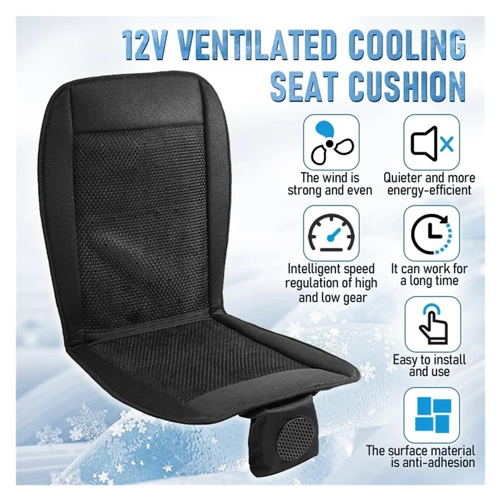 Copri Sedili Auto Cuscino Per Sedile Auto Estivo 3D Con 8 Ventole A Ventilazione Rapida Cuscinetto Refrigerato Set Coprisedili(1pc black 12V)