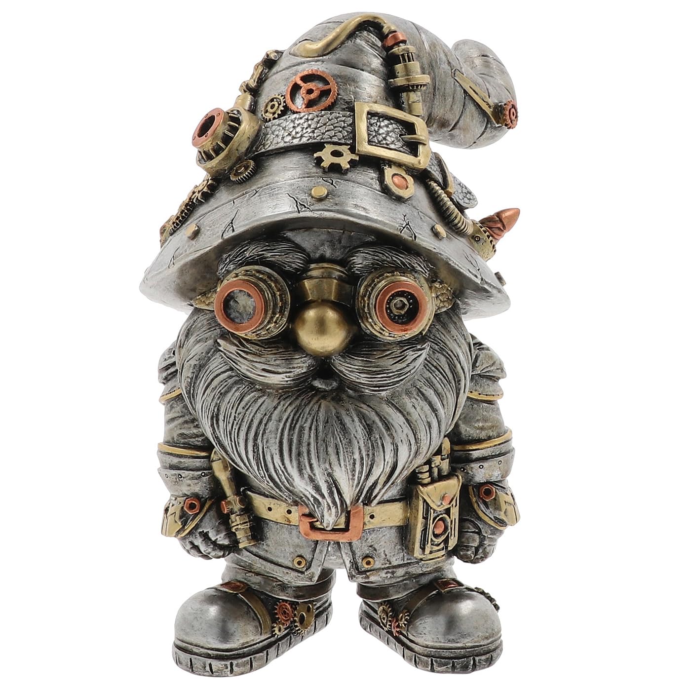 Gentlemen Joe [Men's Gift] Silver And Bronze Gentleman Joe Steampunk Garden Gnome Figurine, Painted Resin, Industrial Mechanical Design,