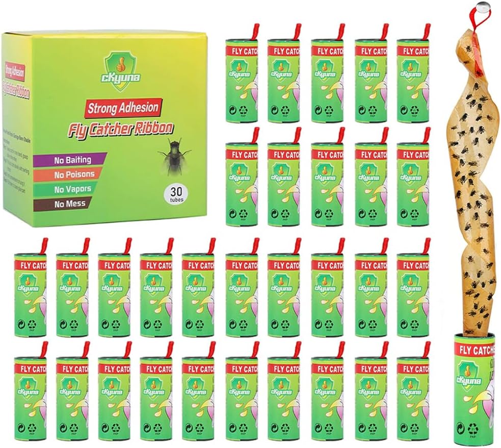 30 Packs Fly Paper，Fly Strips，Fly Tapes, Fly Trap, Fly Catcher Ribbon,Fly Catcher Trap, Fly Ribbon, Fly Bait