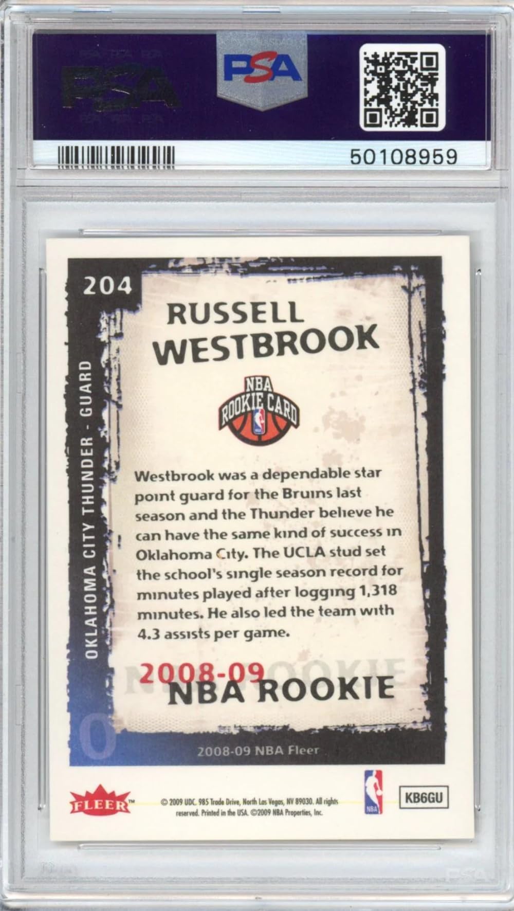 Amazon.com: Graded 2008-09 Fleer Russell Westbrook #204 Rookie RC 