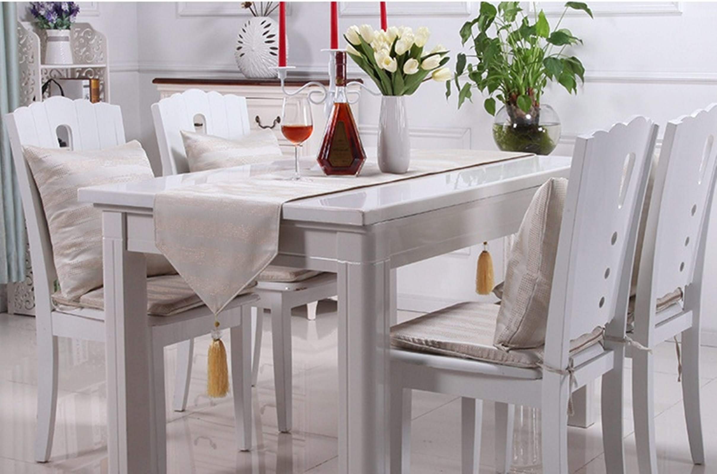 KnBoB Baumwolle Beige Modern mit Quasten Tischläufer für Esszimmer Party Urlaub Dekoration Größe 35x200CM