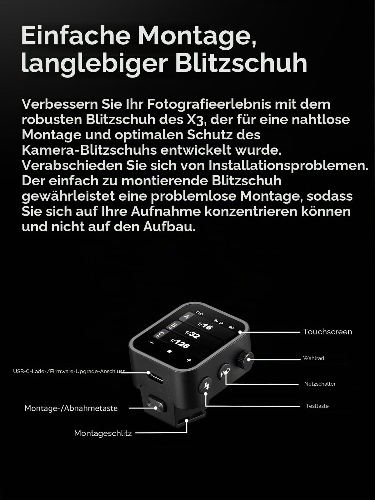 Godox X3 N TTL 2,4GHz Drahtloser Blitzauslöser für Nikon Kameras, OLED Touchscreen Funkauslöser, HSS 1/8000s, Eingebaute Lithiumbatterie, USB-C Schnellladung