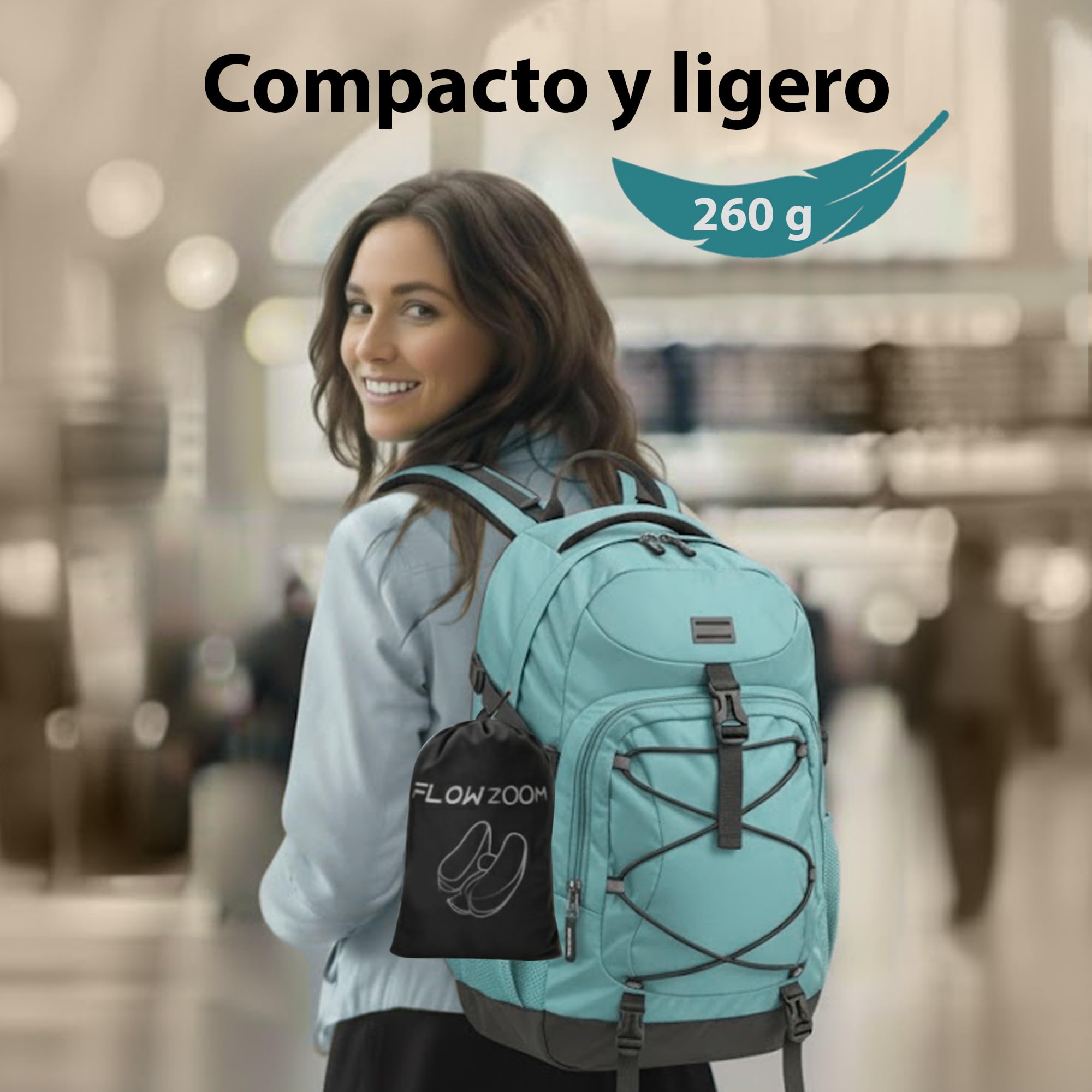 FLOWZOOM Almohada de Viaje Hinchable para Mujeres - Cojín de Cuello con Capucha de Felpa para Máxima Privacidad y Confort Avión, Tren y Coche - Talla M - Negro