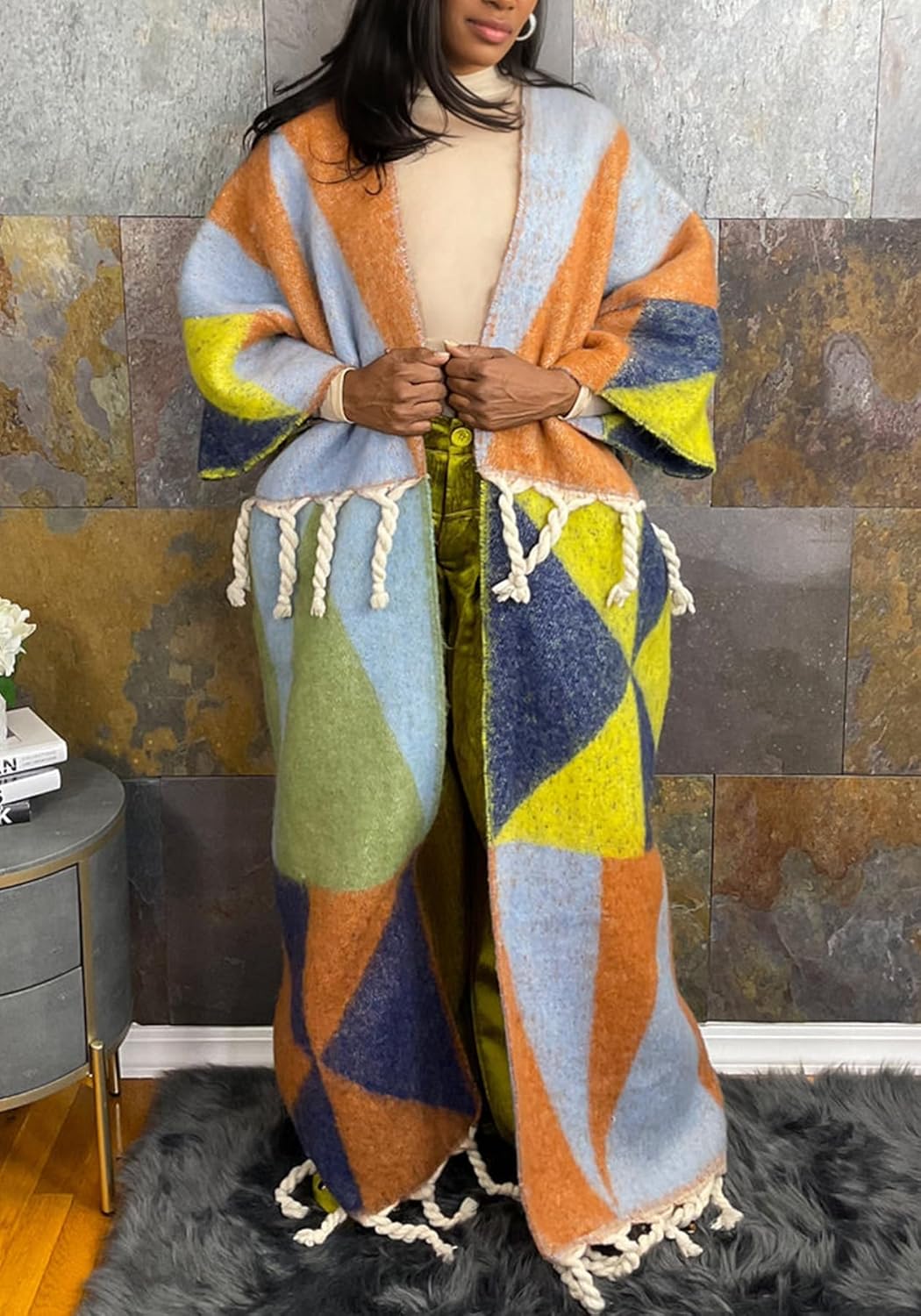 Cardigan Sweater for Women Color Block Chunky Cable Knit Coat Fall Long Cardigans Outerwear - Image 2