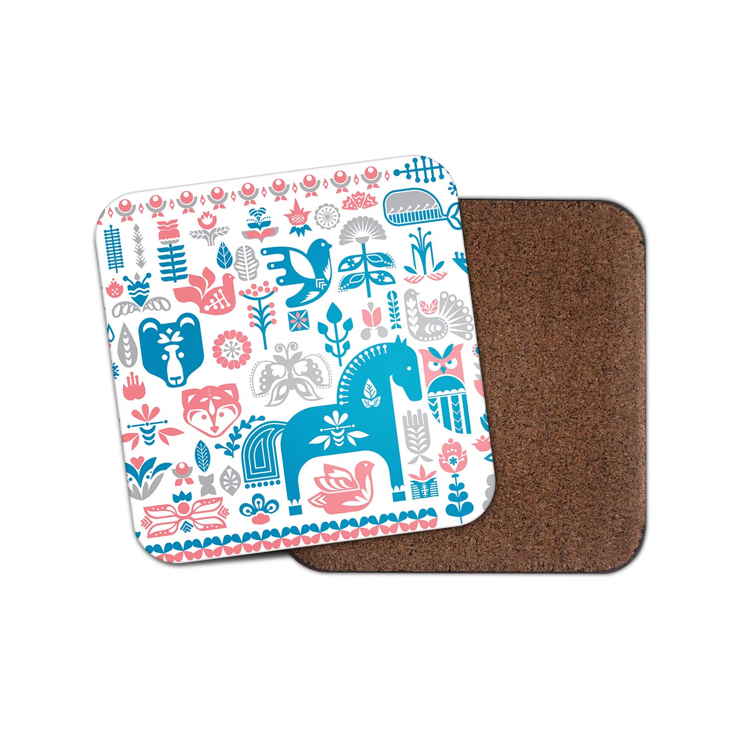 1 x Swedish Dala Horse Coaster - Pretty Nature Dalarna Pattern Travel #12363