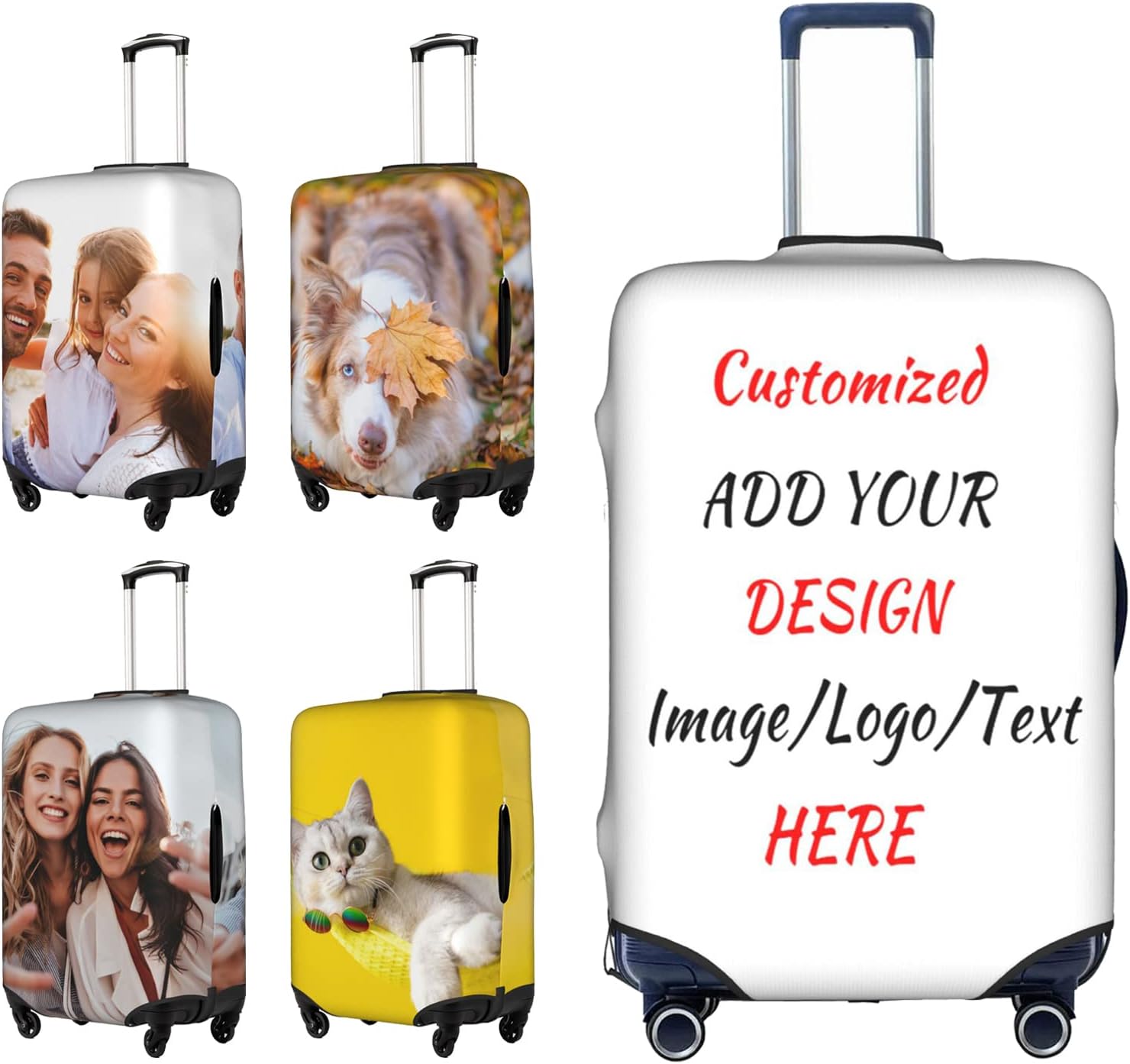 Custom Luggage Cover Personalized Suitcase Cover with Your Own Photo Text Logo Washable Scratch Resistant Resilient Luggage Protector for Business Vacation Travel (L, fit 25-28 Inch Luggage)