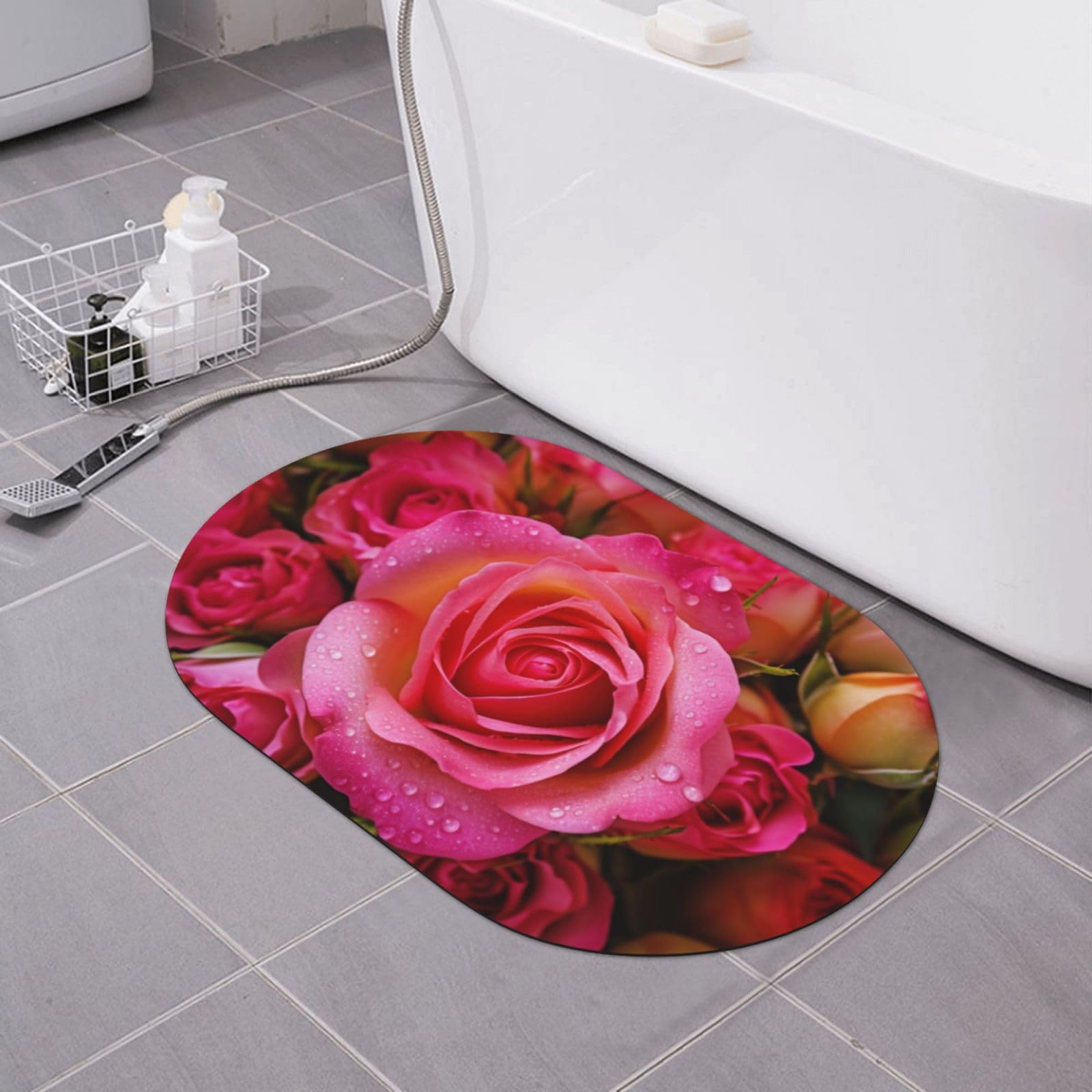 Paillasson antidérapant de bain floral 40x60cm tapis séchage rapide