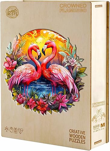 Miniatura 5 de Rompecabezas de madera, rompecabezas de flamenco coronado, 8.3 x 8 pulgadas, 100 piezas, rompecabezas de forma única de animales, regalo para niños