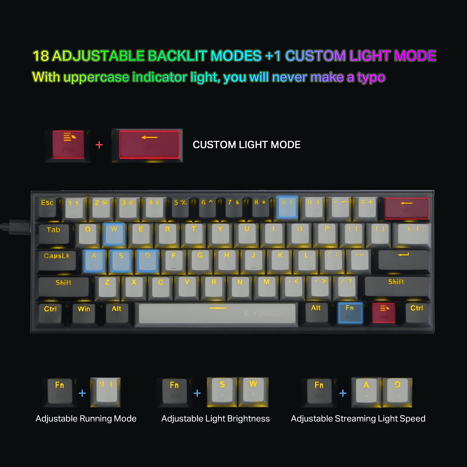 60 Mechanical Keyboard, EYOOSO Gaming Keyboard with Red Switches and