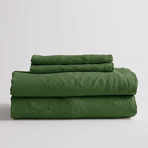 Miniatura 8 de Talasily Sábanas de lino California King, sábanas de lino de 4 piezas de algodón transpirable, sábanas de mezcla de lino y algodón para todas las