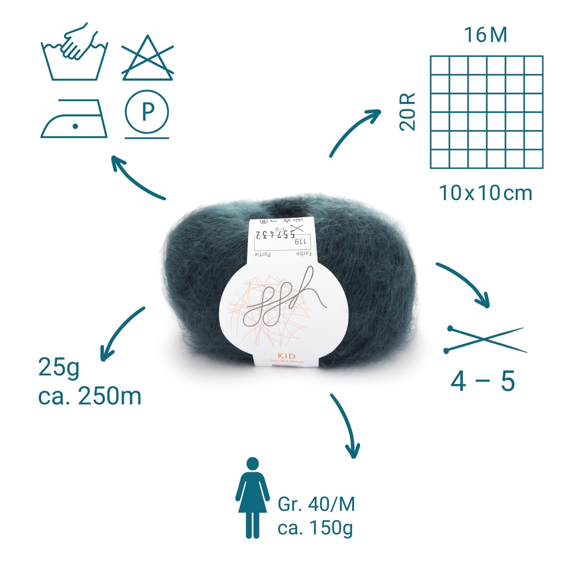 ggh Kid Box - 6 Knäuel Strickwolle aus Kid Mohair - 119 - Grüner Schiefer