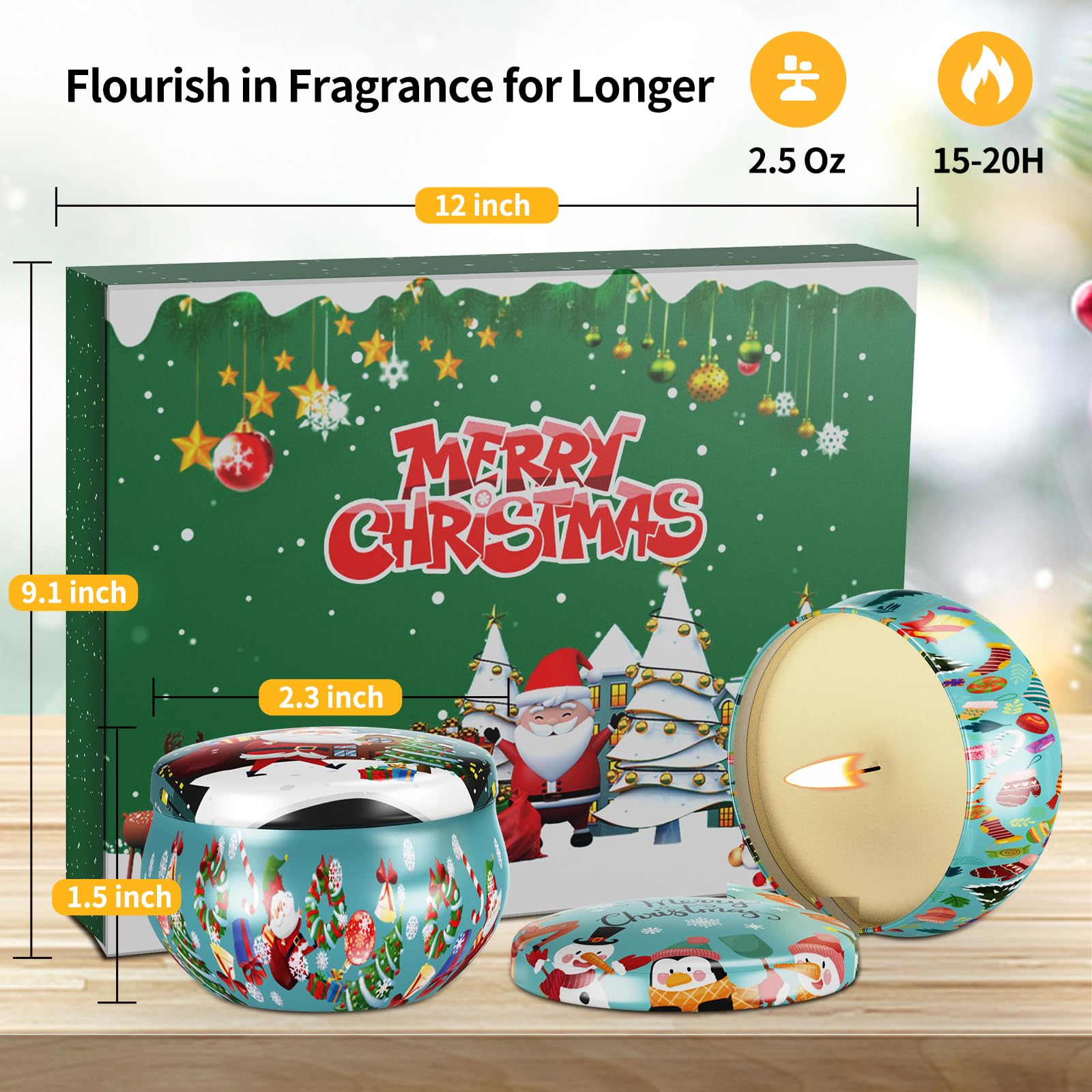 Primevolve Lot de 12 bougies de Noël parfumées pour femme, aromathérapie à la maison, parfum fort, longue durée, boîte de voyage portable pour spa, bain, yoga