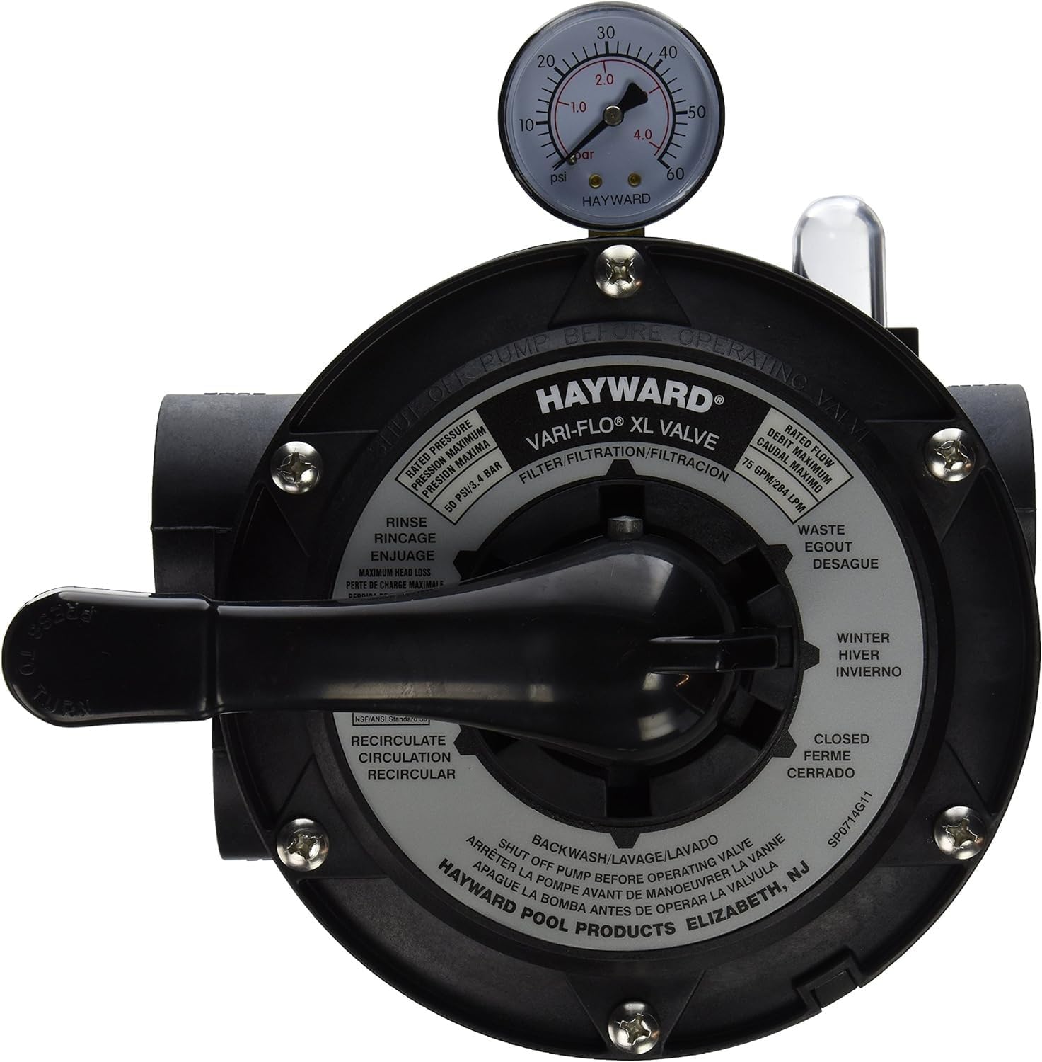 Hayward SP0714T VariFlo Top-Mount Multiport Valve, Black, 1-1/2-Inch-FIP
