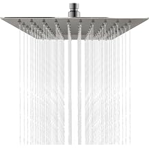 Simple Bathroom Rainfall Shower Head 8 inch Large Top Spray Square Showerhead 304 Stainless Steel Ultra Thin Powerful High-Pressure, UK Standard Size with 1/2" BSP Thread