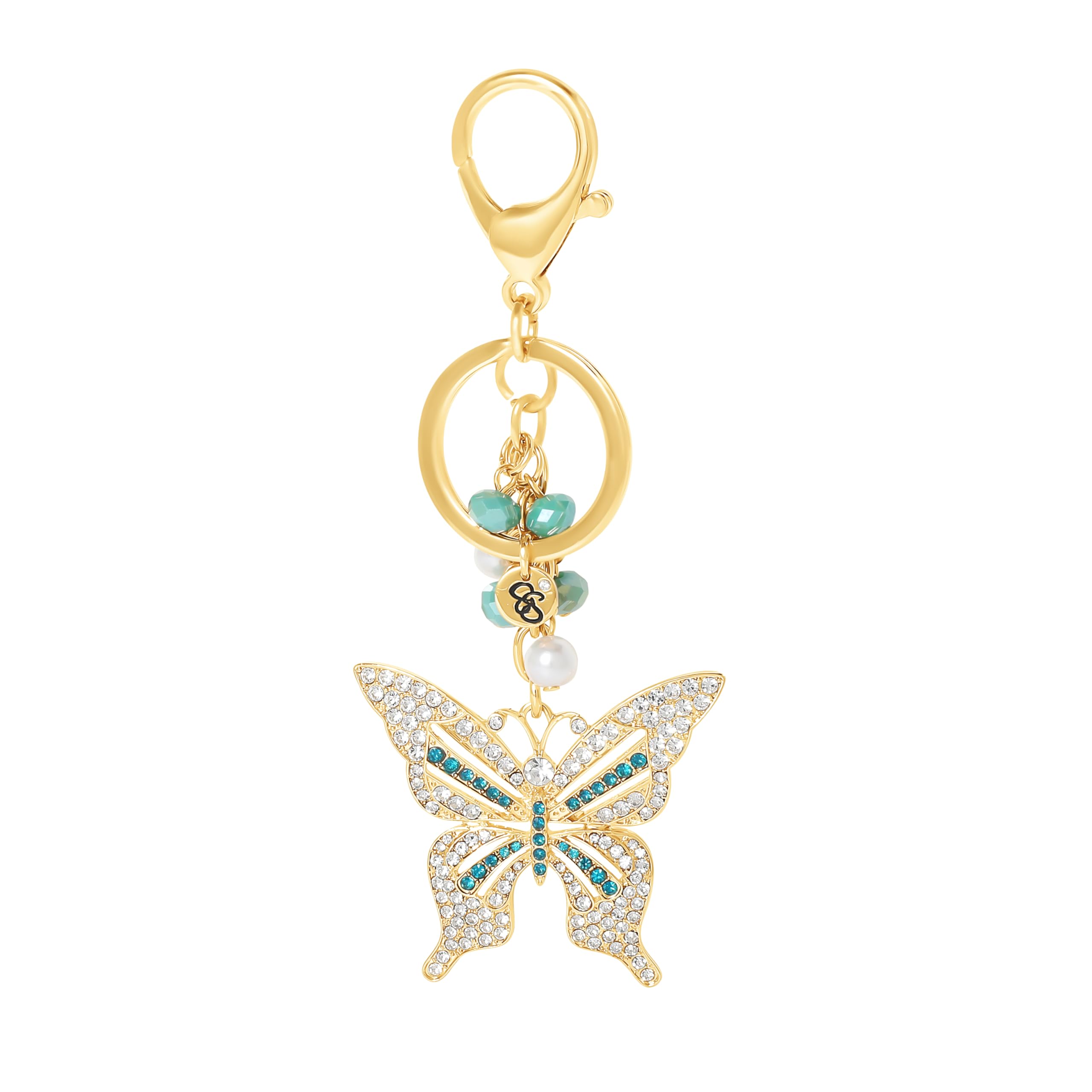 Jessica Simpson Pave Crystal Butterfly Keychain, Gold-Tone Keychain with Butterfly Charm, Purse and Bag Charms