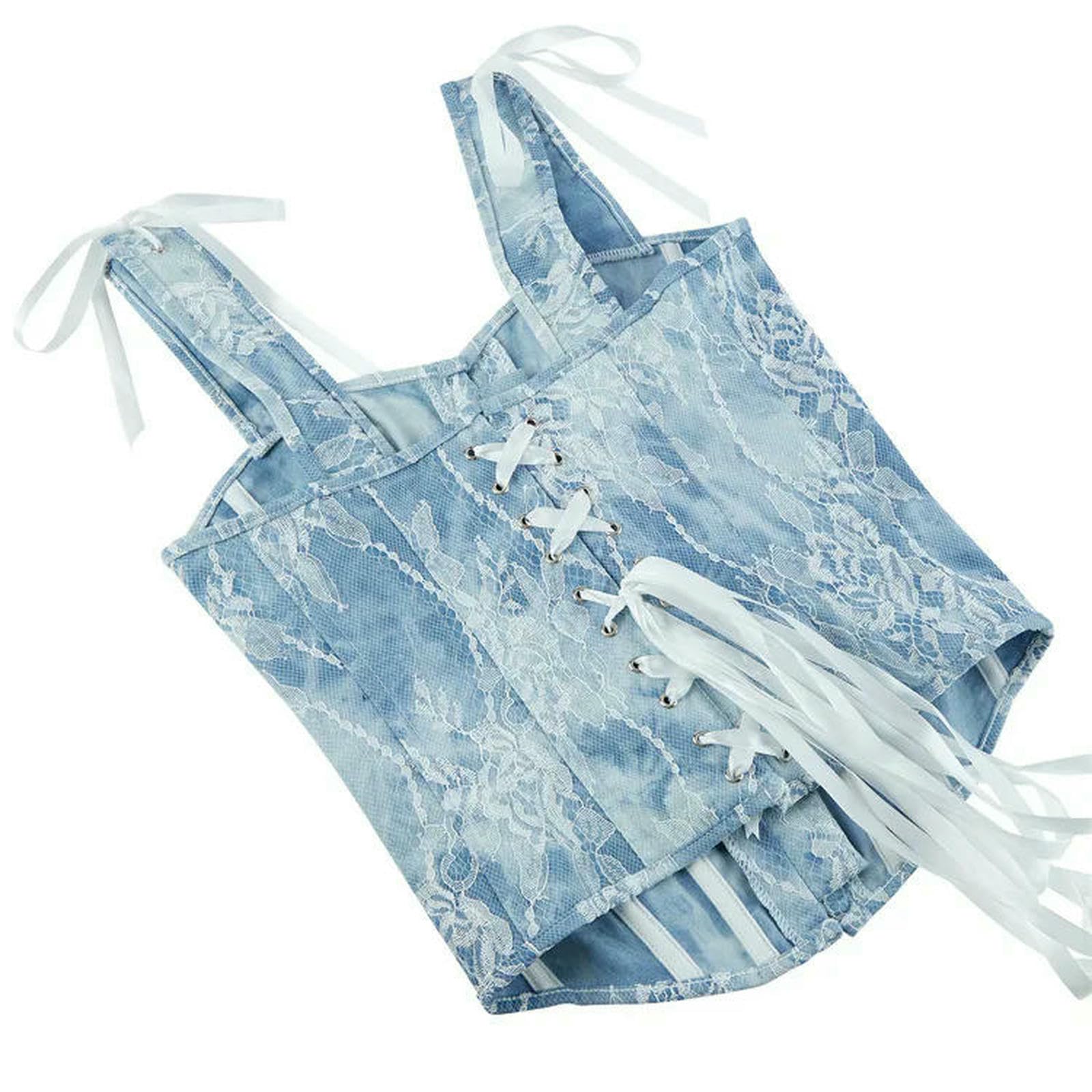 Ceinture amincissante Femme Corsetto Overbust Blu Bustier Crop Top Donna Spalline Gilet Summer Shaper Costume-Blu-XL