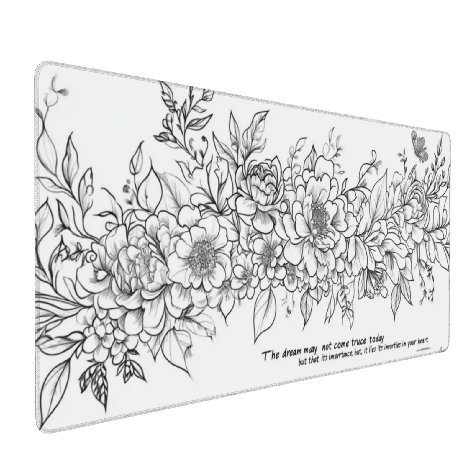 Tappetino Mouse XXL Fiore & Peonia, 100 x 50 cm Tappetino da Scrivania G476 | Tappetino per Mouse, Base in Gomma Antiscivolo, Superficie Impermeabile, Bordi Cuciti, Tappetino Scrivania per Ufficio, Gioco