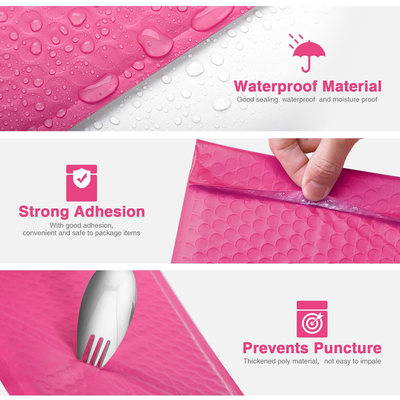 METRONIC 4x8 Bubble Mailers 200Pack, Waterproof Light Pink 2 thumbnail image