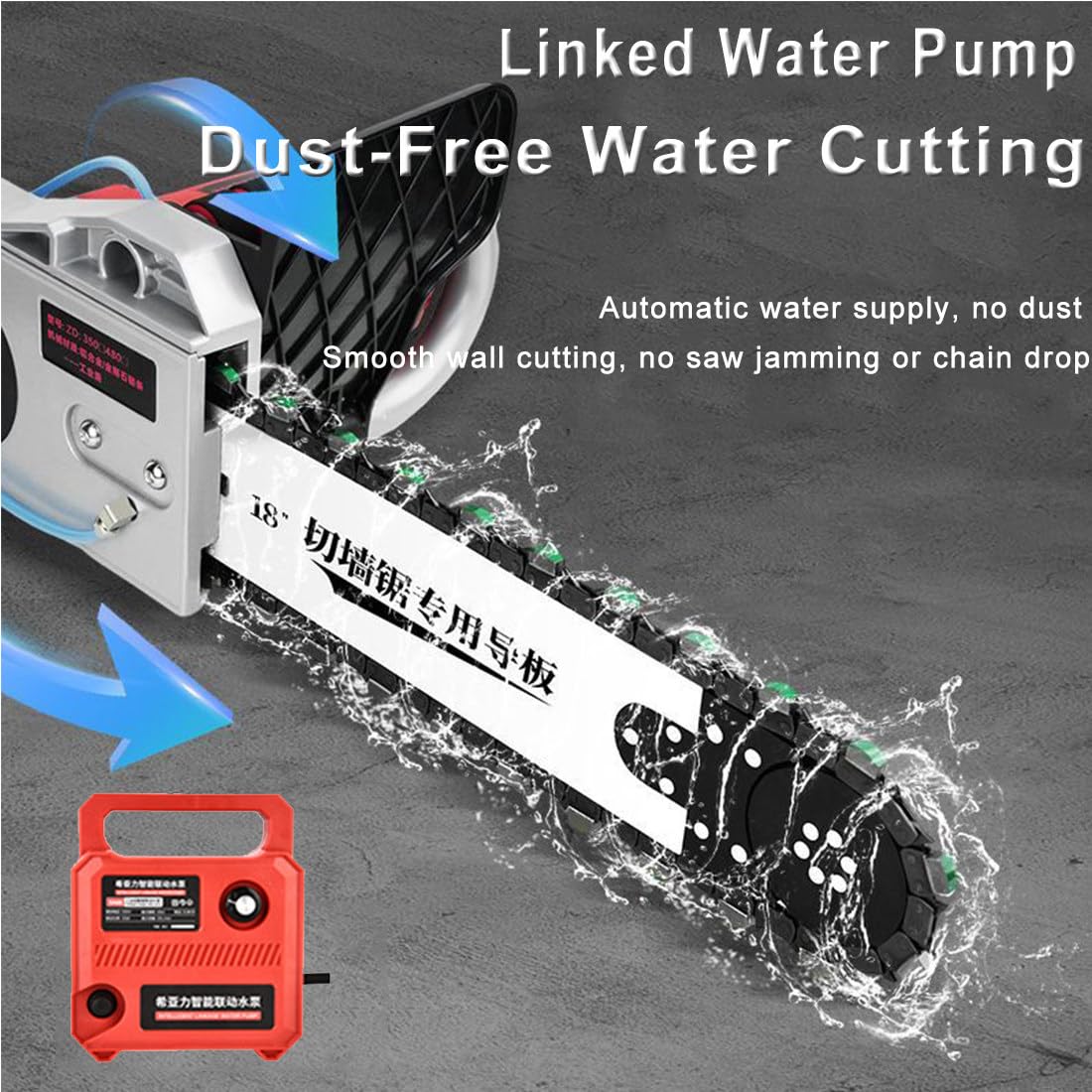 Motosierra Eléctrica para Muros,Profundidad Corte 35/48 Cm,Equipo Industrial para Cortar Hormigón con Bomba Agua,2 Cadenas/2 Barras Guía para Granito,Hormigón Y Piedra,CuttingDepth35cm
