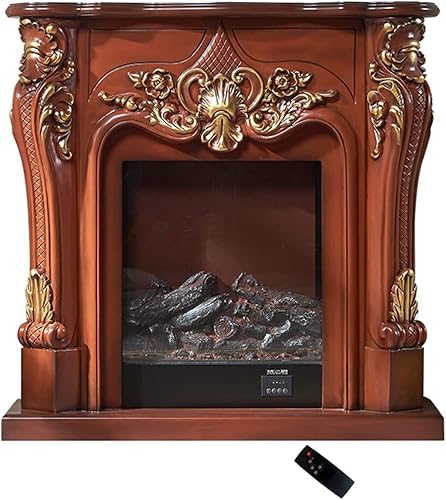 KIZQYN Juego de chimenea decorativa para chimenea eléctrica mantel de madera calentador de habitación chimenea LED óptica decoración de llama color