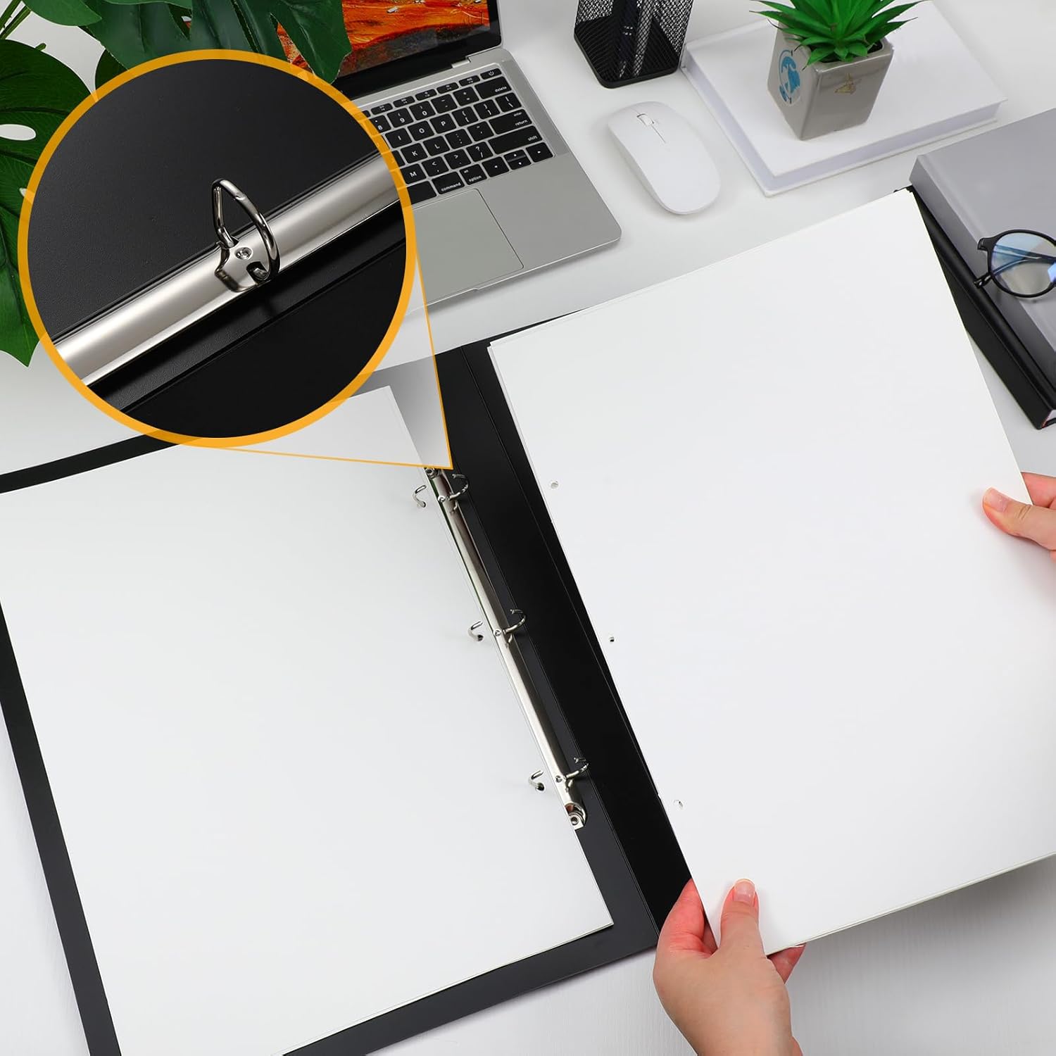2 Pcs 3 Ring Binder 11"x17" Binder Poly Panel Featuring 1" D Ring Fit 11" x 17" Paper Size for Store Artwork Poster Paper PP Material (Black)