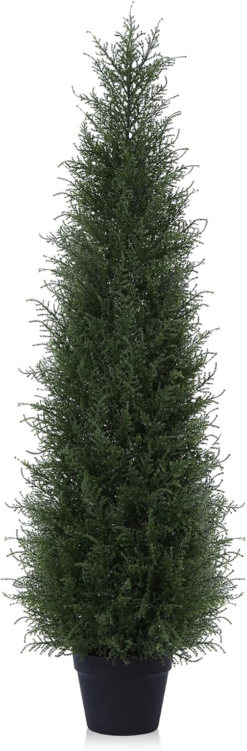 Artificial Cedar Topiary Tree for Outdoor,4FT Tall Faux Cedar Pine Trees,Potted Fake Cypress Plant with UV Resistant Leaves for Front Door Decor,Porch,Garden,Entryway, Set of 1 1 4ft