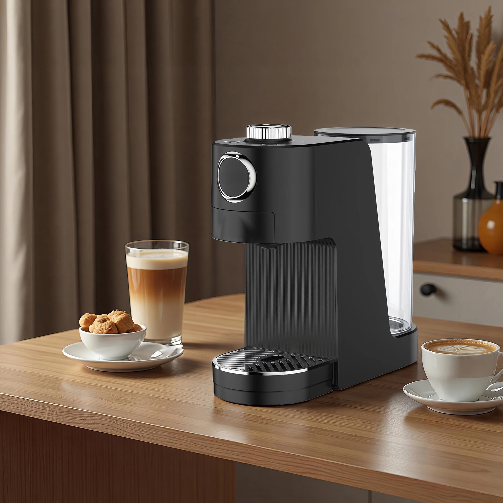 Machine à Café Expresso 3 en 1, 20 Bars, Cafetière Multi-Capsules Compatible avec NES Original/DG/Café Moulu, 7 Niveaux de Volume et Température Réglable, pour Maison et Bureau (Noir)