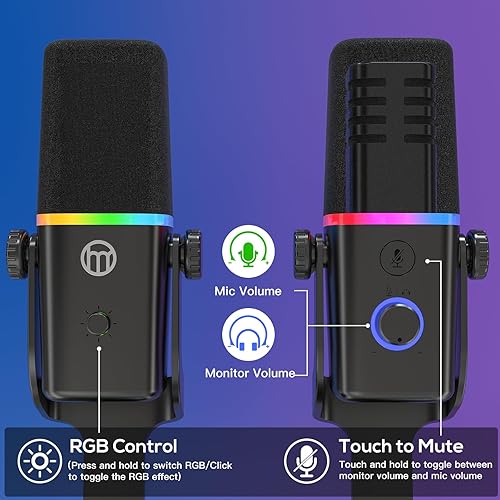 Miniatura 4 de Micrófono dinámico XLRUSB para podcast de juegos, micrófono para iPhone, teléfono, computadora, computadora, micrófono de transmisión con luz RGB,