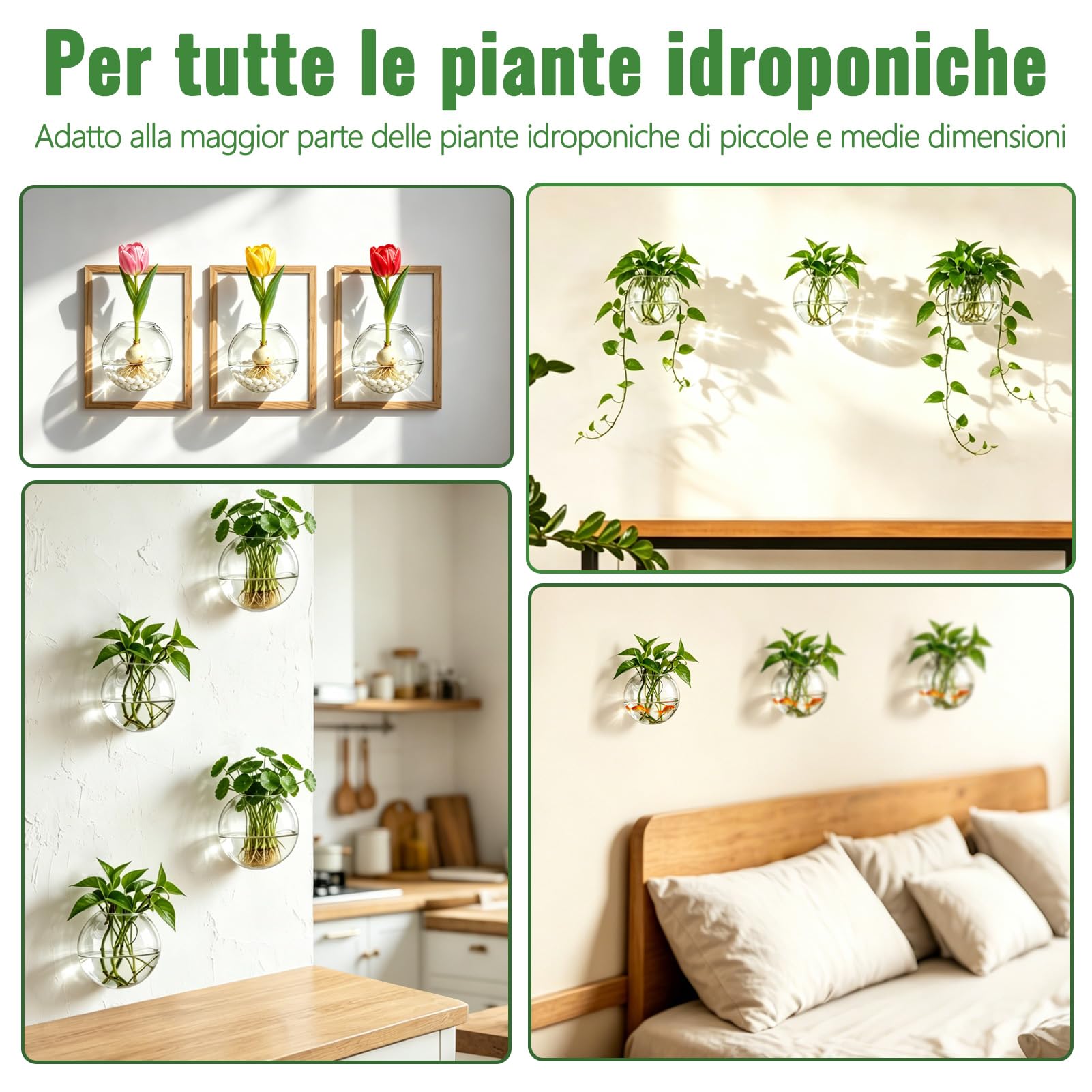 Nuptio Vasi da Parete Piante interno: 10cm Diametro Vaso da Appendere Terrario Pianta per Casa Ufficio Soggiorno - Moderno Fiori Vasi Sospesi per Esterno Giardino Decor Set da 12