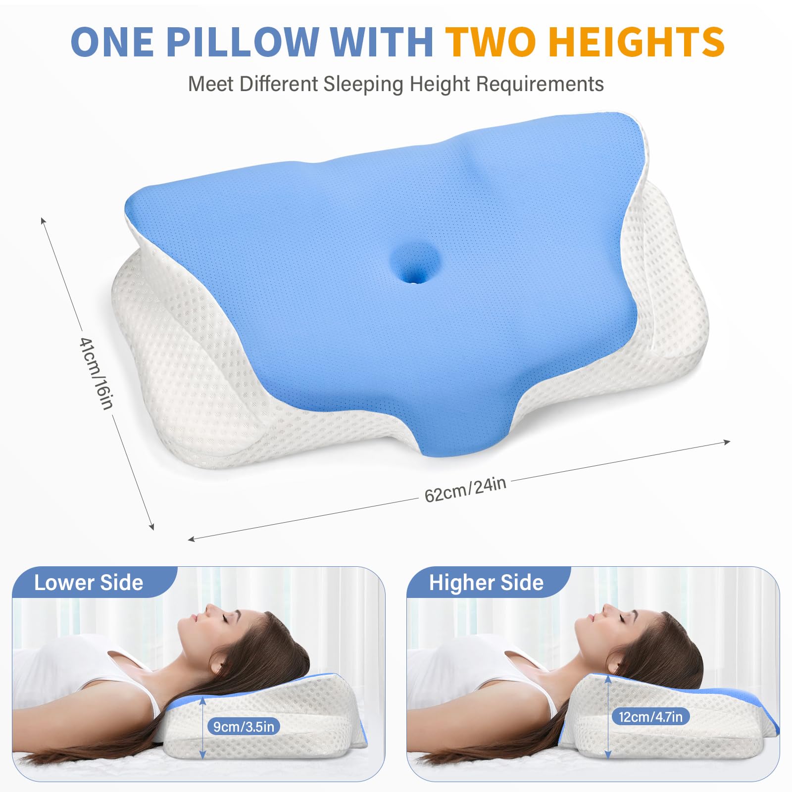 Ehomfory Cervicale Ergonomico Cuscino Memory Foam per Dormire, Cuscino Memory Foam per Supporto Cervicale con Federa Sfoderabile e Lavabile